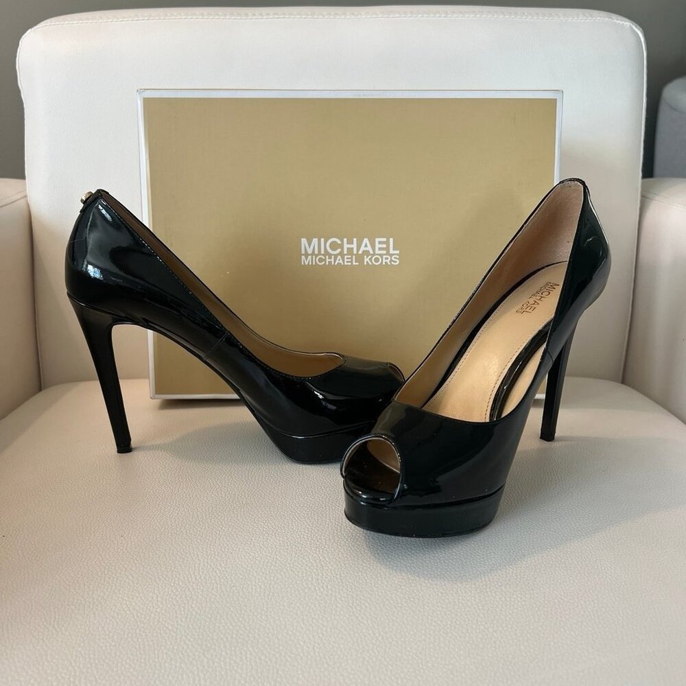 Michael Kors black shiny platform heels